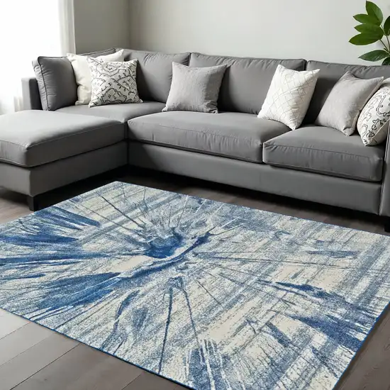 Blue And Ivory Abstract Area Rug Photo 1