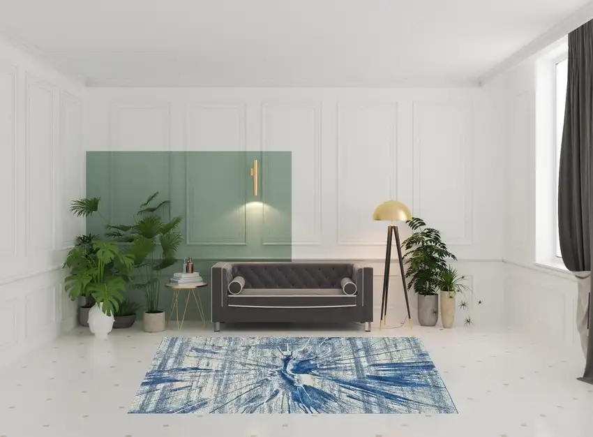 Blue And Ivory Stain Resistant Area Rug Photo 1