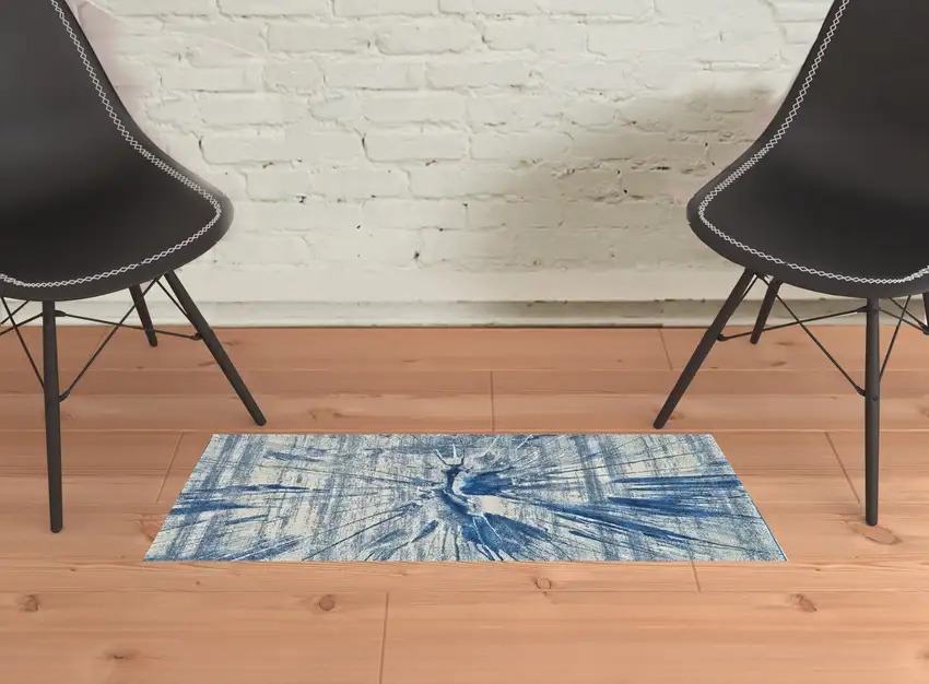 Blue And Ivory Stain Resistant Area Rug Photo 2