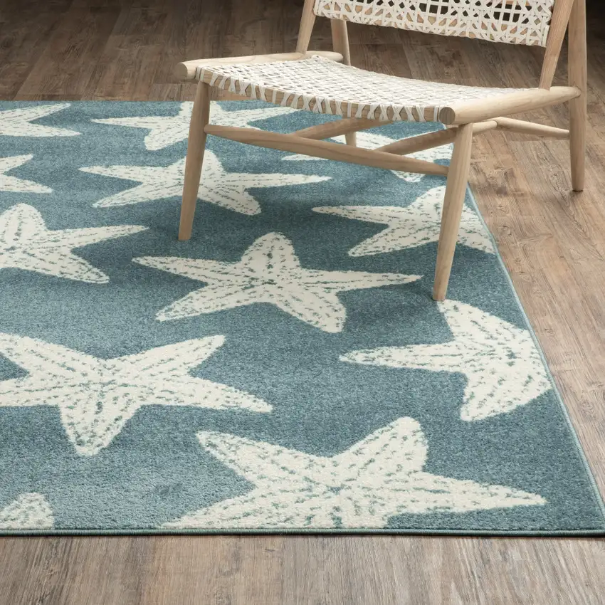 Blue And Ivory Starfish Area Rug Photo 6