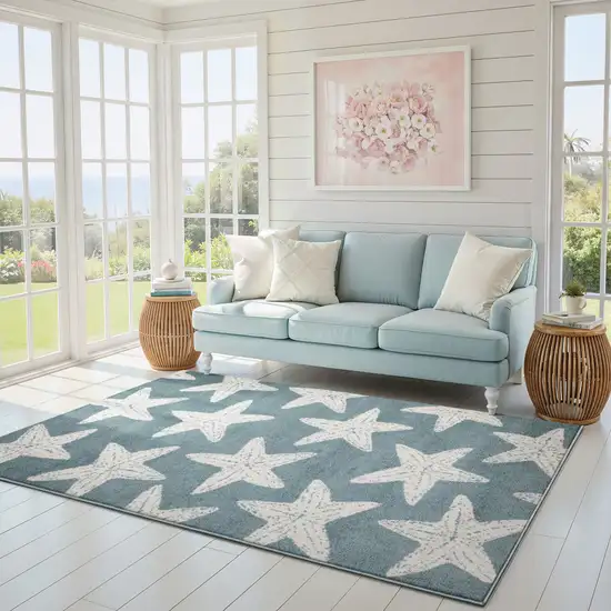 Blue And Ivory Starfish Area Rug Photo 5