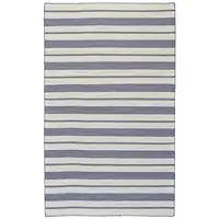 Photo of Blue And Ivory Striped Dhurrie Hand Woven Stain Resistant Area Rug