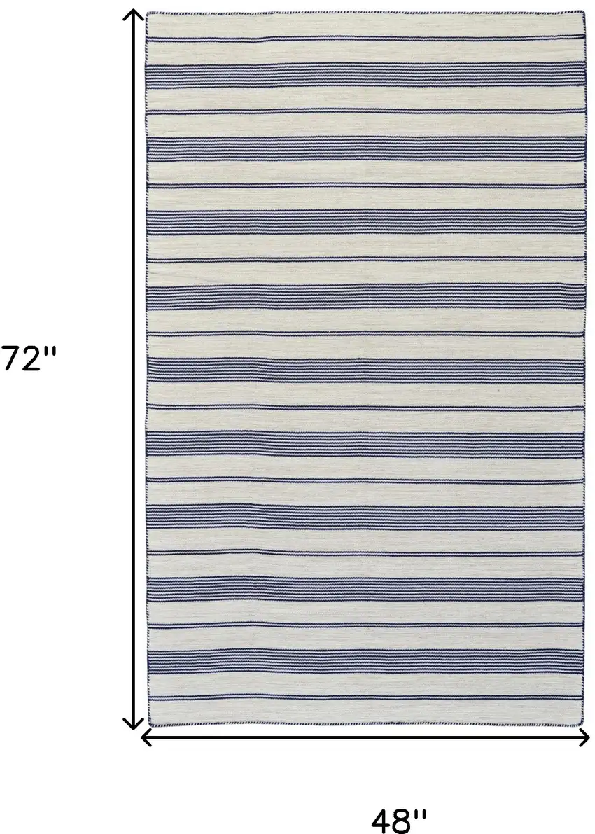 Blue And Ivory Striped Dhurrie Hand Woven Stain Resistant Area Rug Photo 10