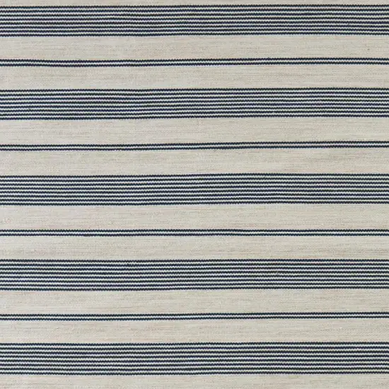 Blue and Ivory Striped Hand Woven Area Rug Photo 2
