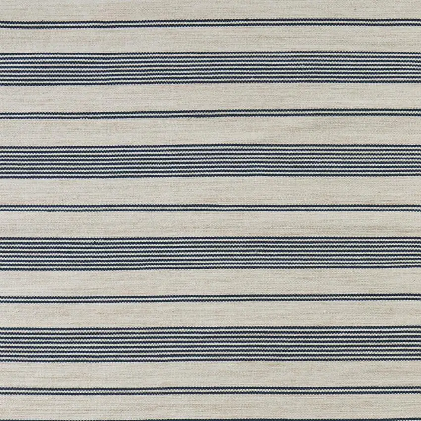 Blue And Ivory Striped Dhurrie Hand Woven Stain Resistant Area Rug Photo 2