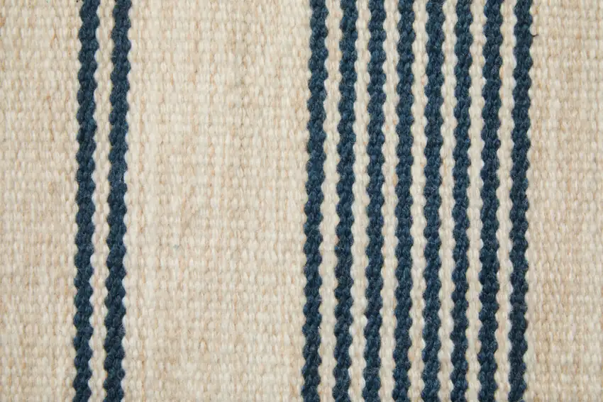 Blue And Ivory Striped Dhurrie Hand Woven Stain Resistant Area Rug Photo 9