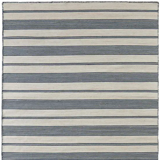 Blue And Ivory Striped Dhurrie Hand Woven Stain Resistant Area Rug Photo 3