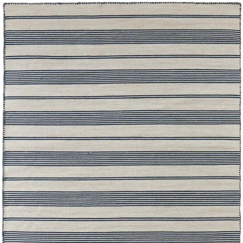 Blue And Ivory Striped Dhurrie Hand Woven Stain Resistant Area Rug Photo 3