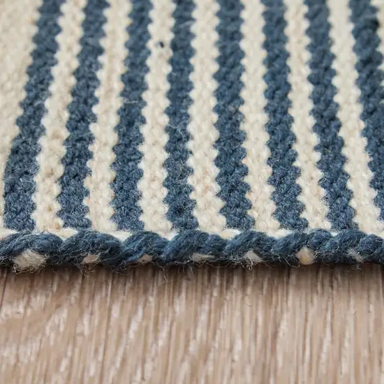Blue And Ivory Striped Dhurrie Hand Woven Stain Resistant Area Rug Photo 8