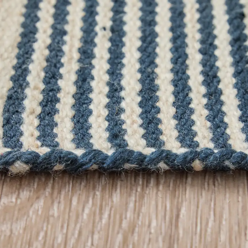 Blue And Ivory Striped Dhurrie Hand Woven Stain Resistant Area Rug Photo 8