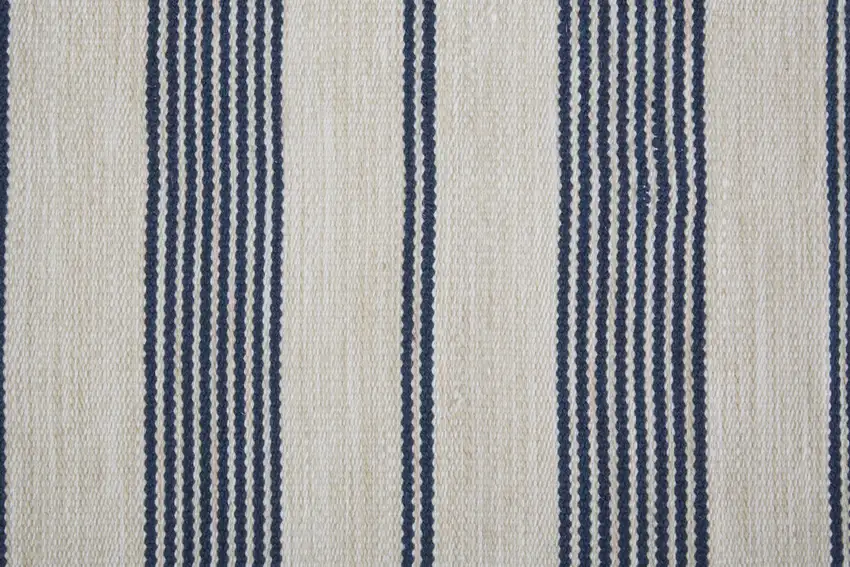 Blue And Ivory Striped Dhurrie Hand Woven Stain Resistant Area Rug Photo 9