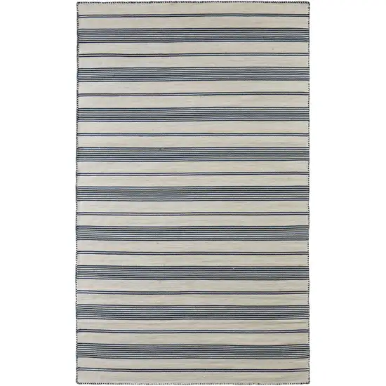 Blue And Ivory Striped Dhurrie Hand Woven Stain Resistant Area Rug Photo 4