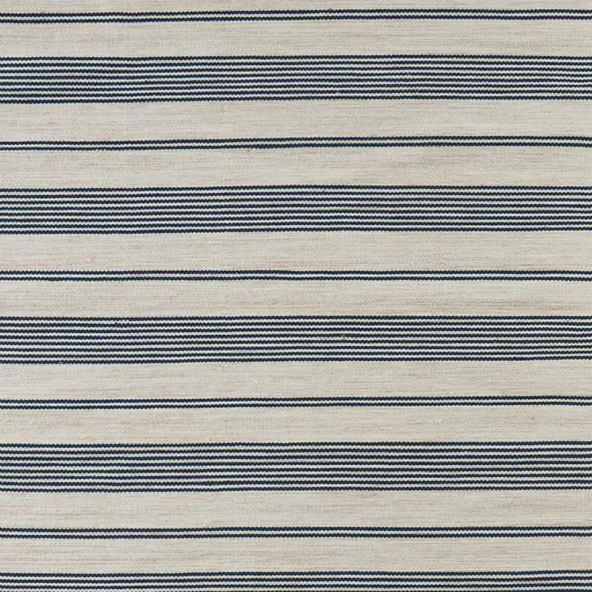 Blue And Ivory Striped Dhurrie Hand Woven Stain Resistant Area Rug Photo 2