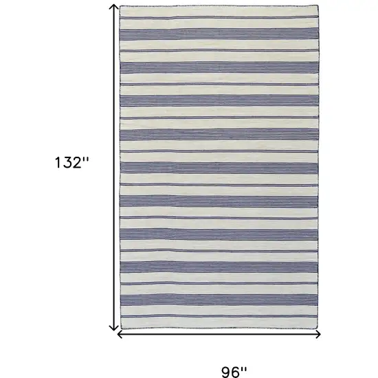 Blue And Ivory Striped Dhurrie Hand Woven Stain Resistant Area Rug Photo 3