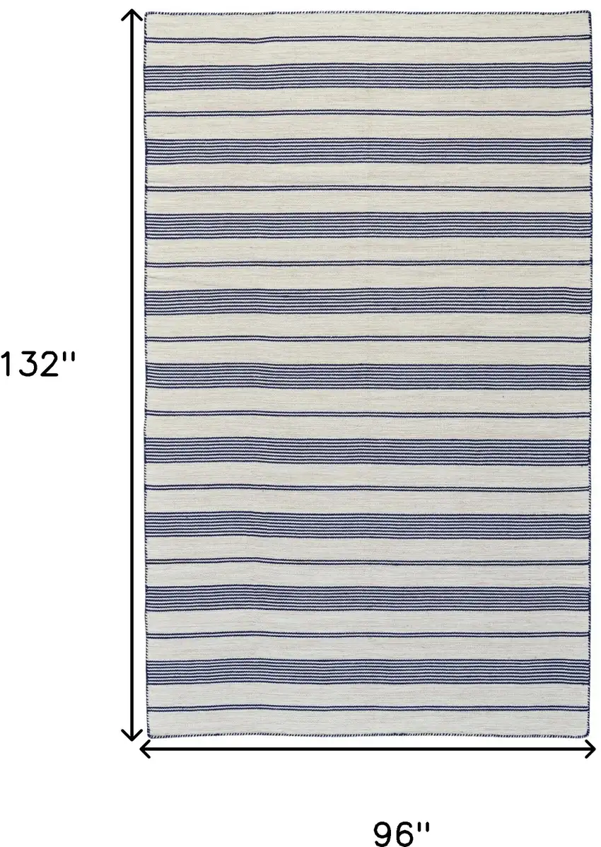Blue And Ivory Striped Dhurrie Hand Woven Stain Resistant Area Rug Photo 3