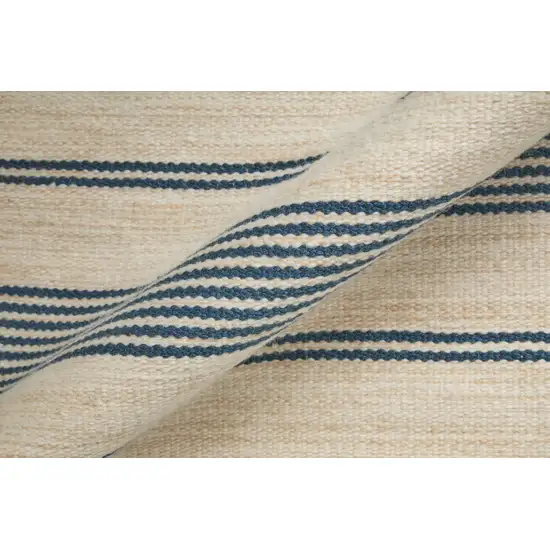 Blue And Ivory Striped Dhurrie Hand Woven Stain Resistant Area Rug Photo 8