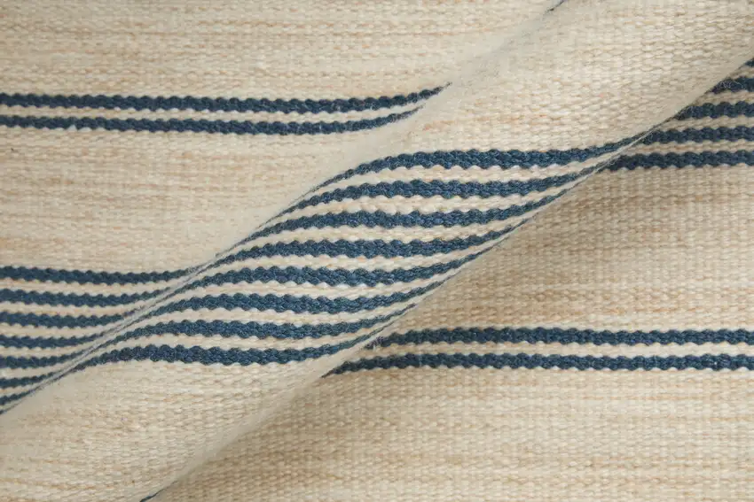 Blue And Ivory Striped Dhurrie Hand Woven Stain Resistant Area Rug Photo 8