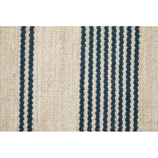 Blue And Ivory Striped Dhurrie Hand Woven Stain Resistant Area Rug Photo 9