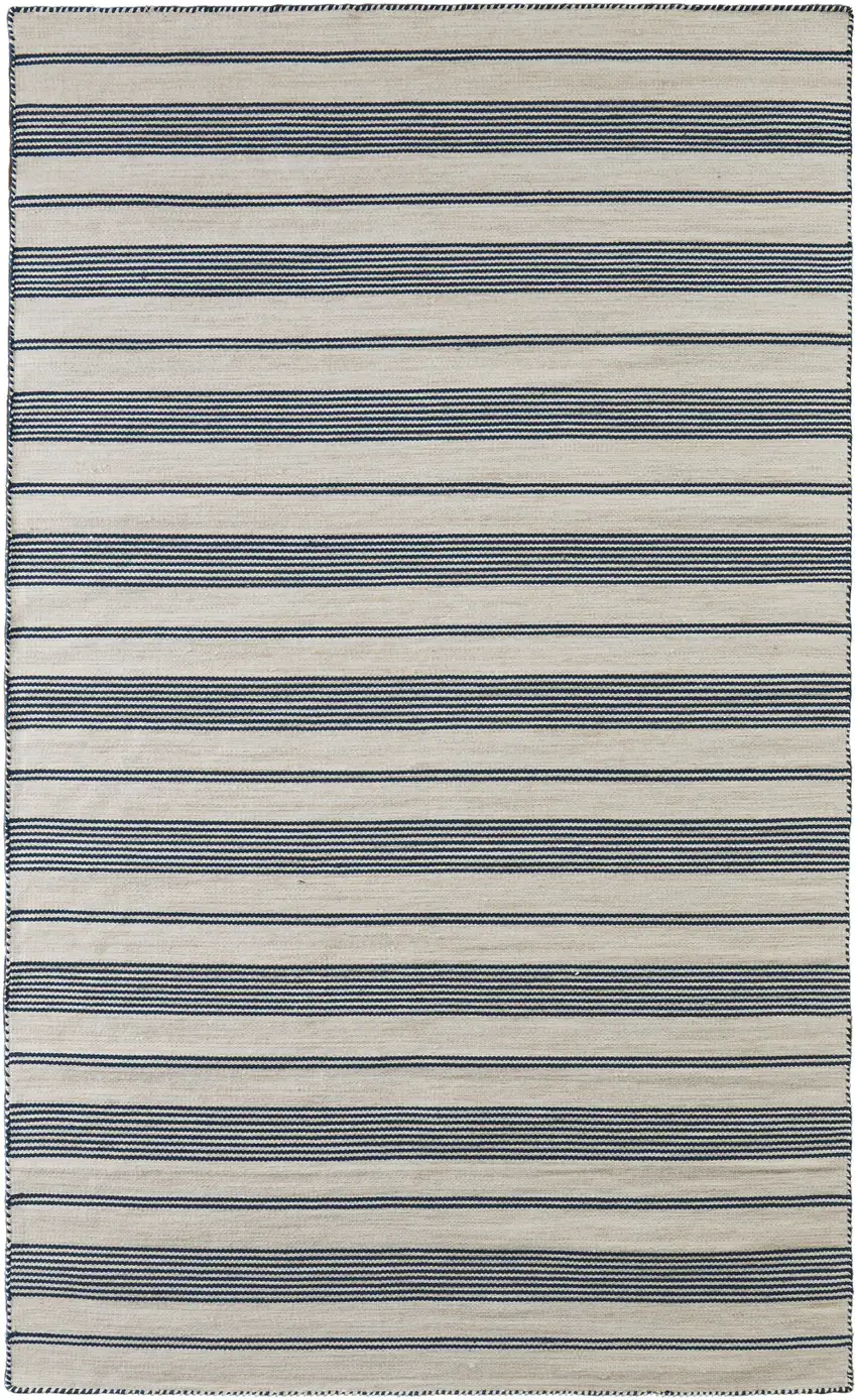 Blue And Ivory Striped Dhurrie Hand Woven Stain Resistant Area Rug Photo 4