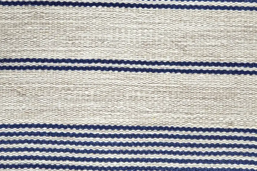 Blue And Ivory Striped Dhurrie Hand Woven Stain Resistant Area Rug Photo 8