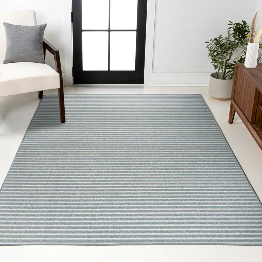 Blue And Ivory Striped Indoor Outdoor Area Rug Photo 8