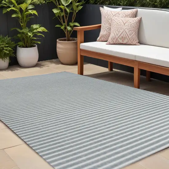 Blue And Ivory Striped Indoor Outdoor Area Rug Photo 1