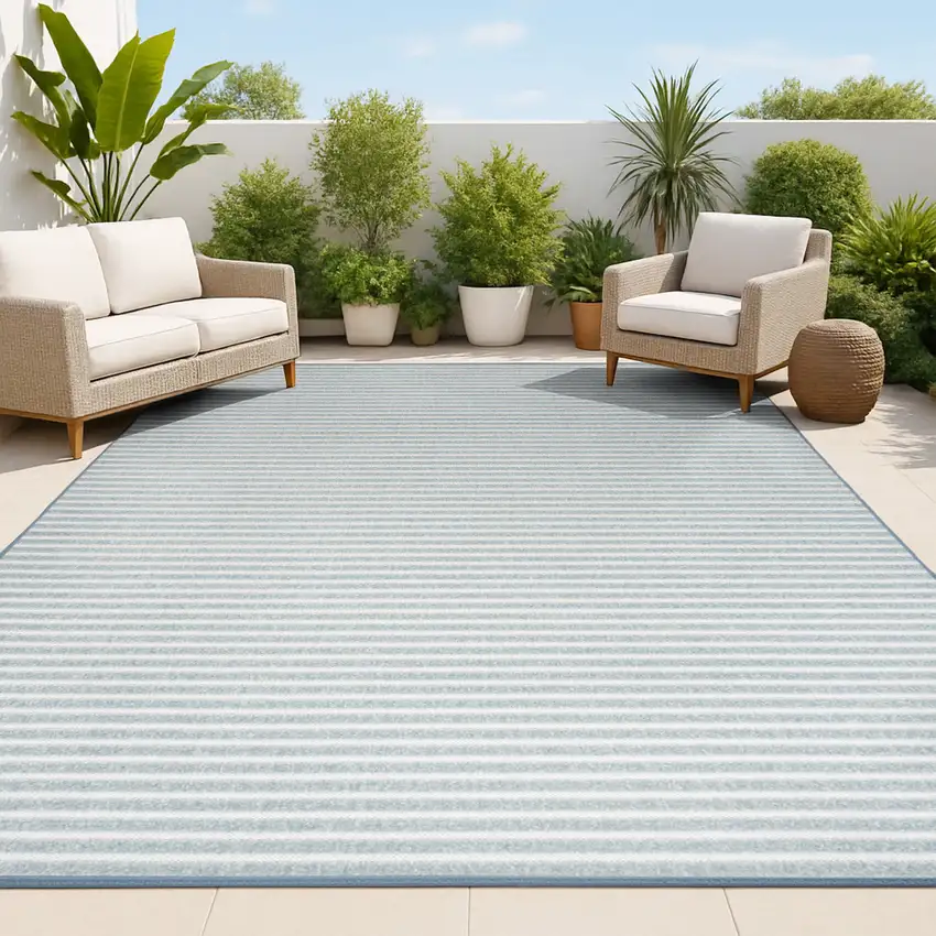 Blue And Ivory Striped Indoor Outdoor Area Rug Photo 4