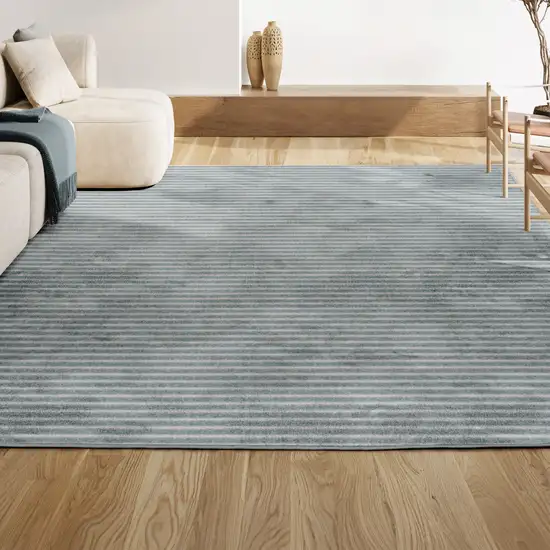 Blue And Ivory Striped Indoor Outdoor Area Rug Photo 5