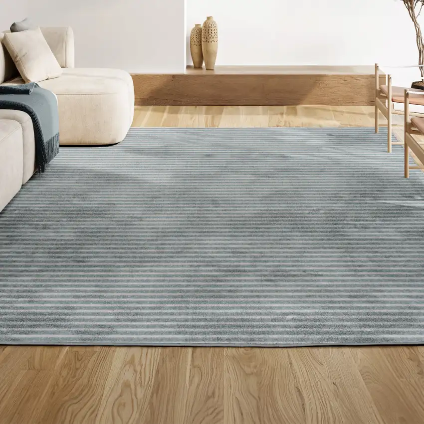 Blue And Ivory Striped Indoor Outdoor Area Rug Photo 5