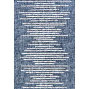 Photo of Blue And Ivory Striped Indoor Outdoor Area Rug