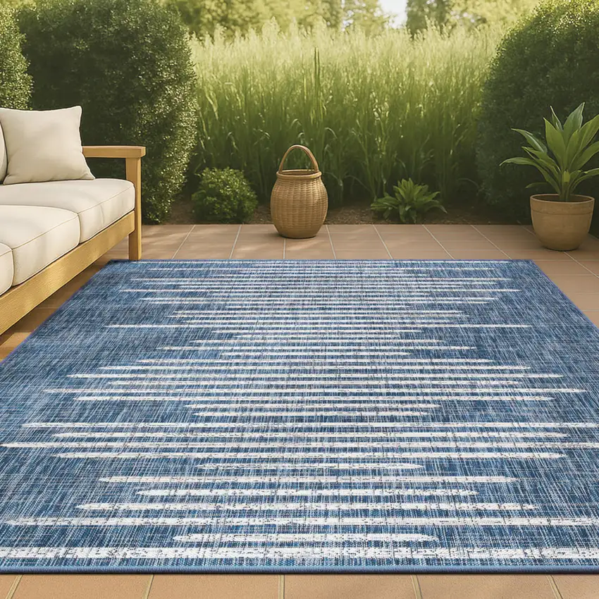 Blue And Ivory Striped Indoor Outdoor Area Rug Photo 4