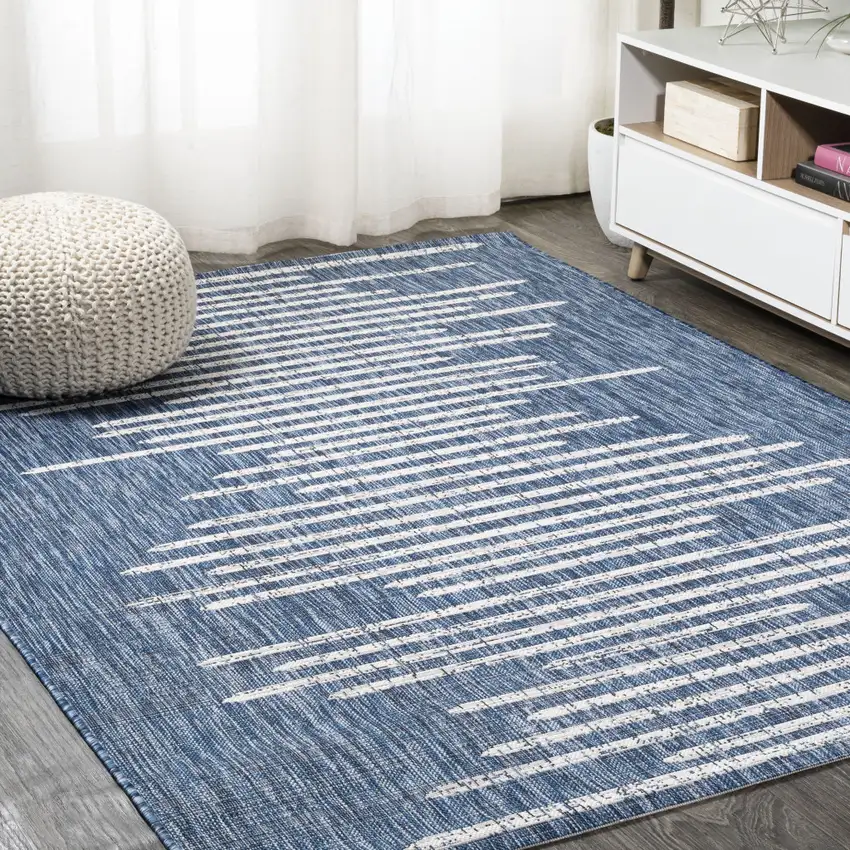 Blue And Ivory Striped Indoor Outdoor Area Rug Photo 5