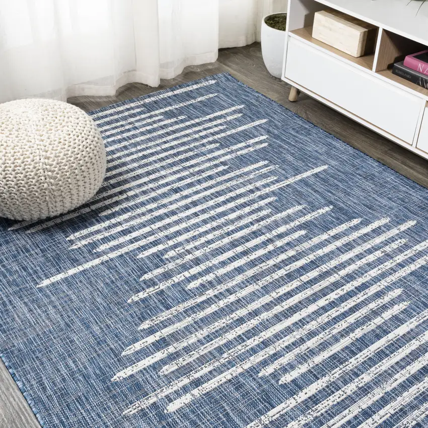 Blue And Ivory Striped Indoor Outdoor Area Rug Photo 7