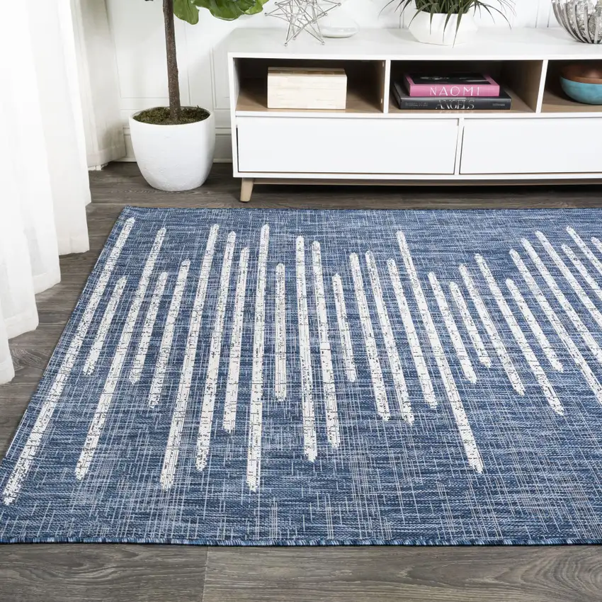 Blue And Ivory Striped Indoor Outdoor Area Rug Photo 6