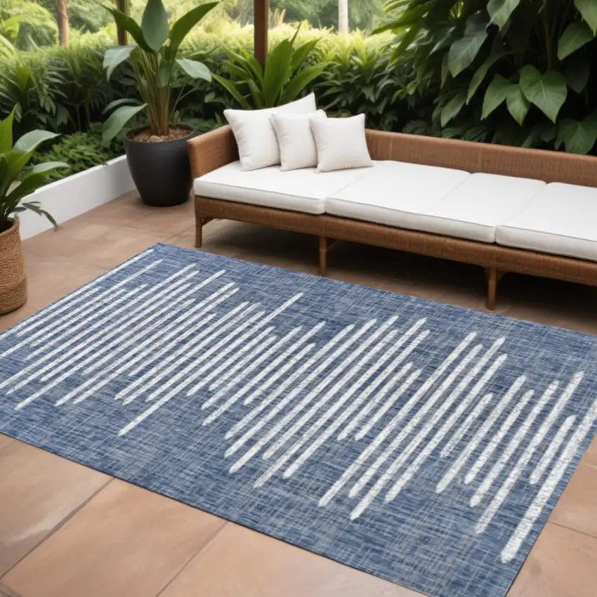Blue And Ivory Striped Indoor Outdoor Area Rug Photo 1