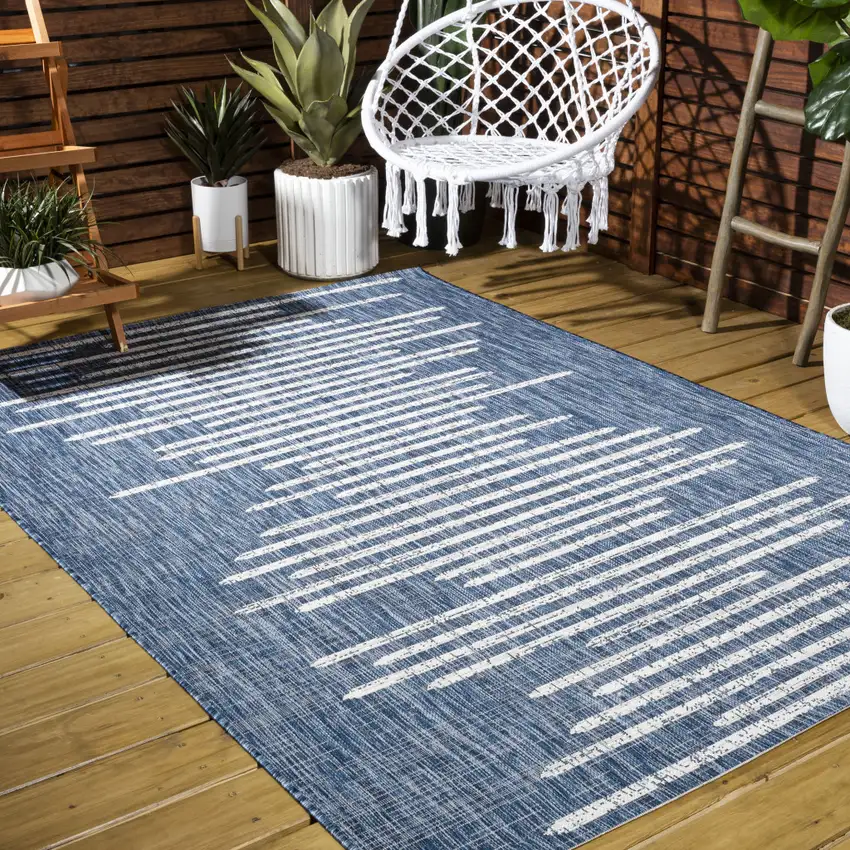 Blue And Ivory Striped Indoor Outdoor Area Rug Photo 9