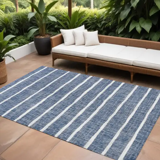 Blue And Ivory Striped Indoor Outdoor Area Rug Photo 1