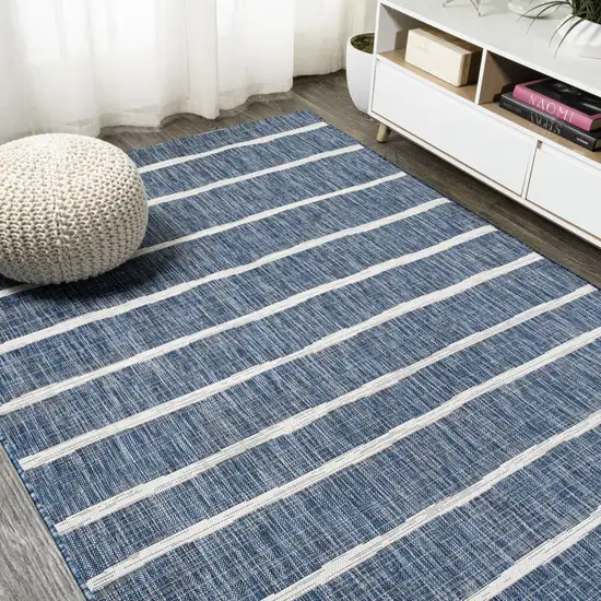 Blue And Ivory Striped Indoor Outdoor Area Rug Photo 7