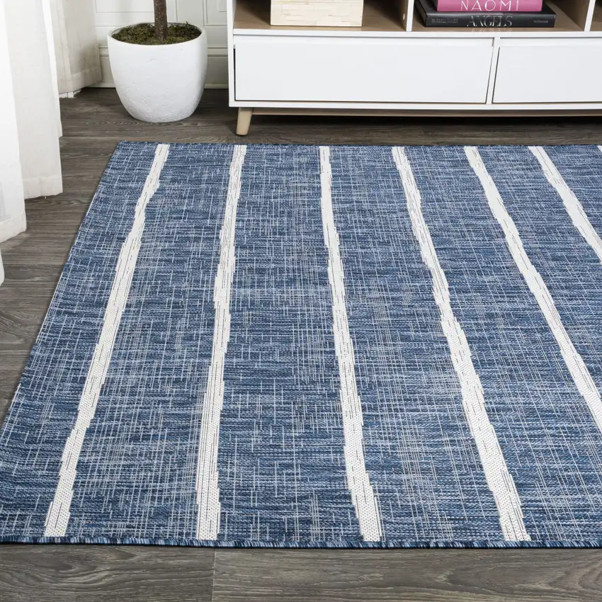 Blue And Ivory Striped Indoor Outdoor Area Rug Photo 6