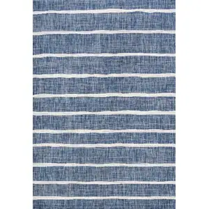 Photo of Blue And Ivory Striped Indoor Outdoor Area Rug