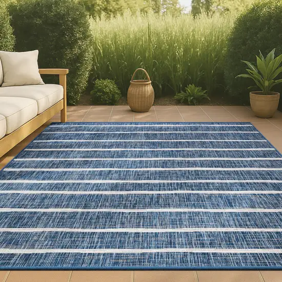 Blue And Ivory Striped Indoor Outdoor Area Rug Photo 4