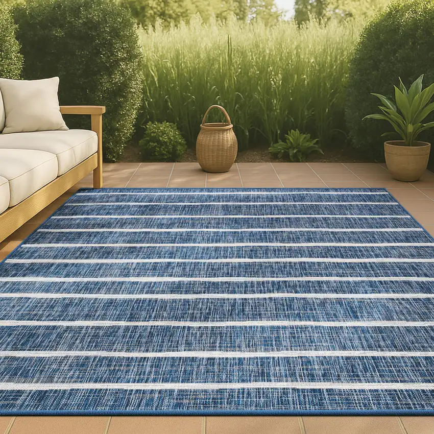 Blue And Ivory Striped Indoor Outdoor Area Rug Photo 4