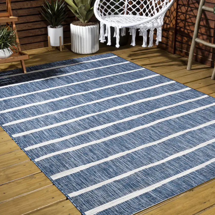 Blue And Ivory Striped Indoor Outdoor Area Rug Photo 9