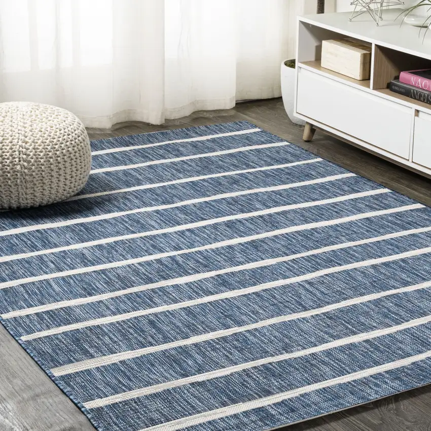 Blue And Ivory Striped Indoor Outdoor Area Rug Photo 5