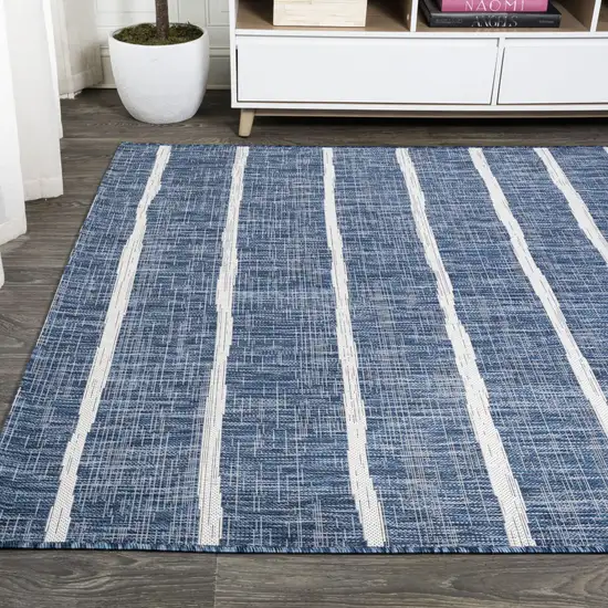 Blue And Ivory Striped Indoor Outdoor Area Rug Photo 6