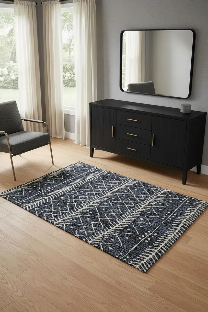 Blue And Ivory Striped Stain Resistant Area Rug Photo 1