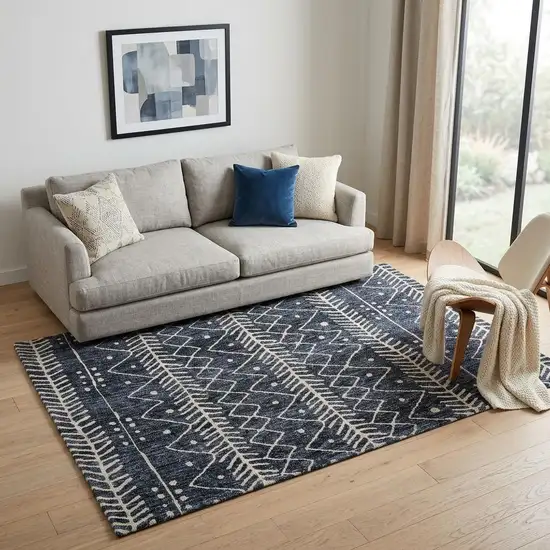 Blue And Ivory Striped Stain Resistant Area Rug Photo 1