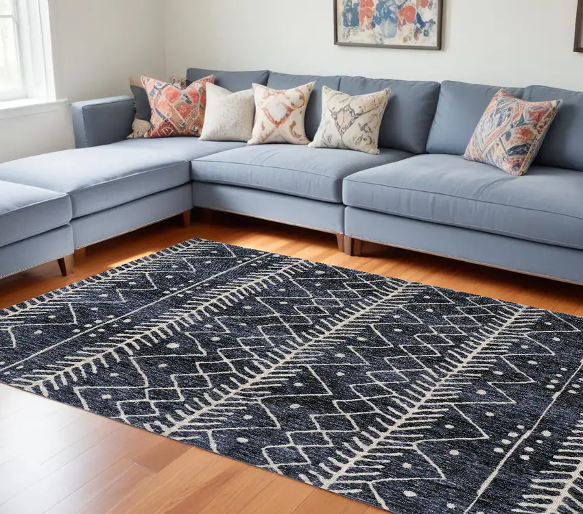 Blue And Ivory Striped Stain Resistant Area Rug Photo 1
