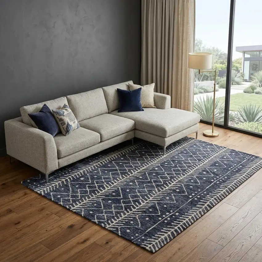 Blue And Ivory Striped Stain Resistant Area Rug Photo 1