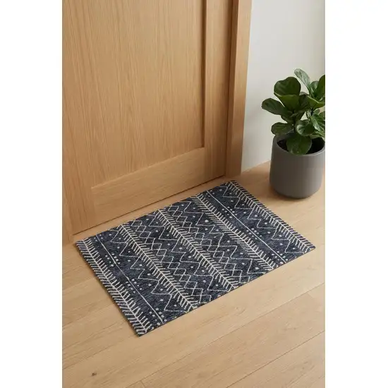 Blue And Ivory Striped Stain Resistant Area Rug Photo 1